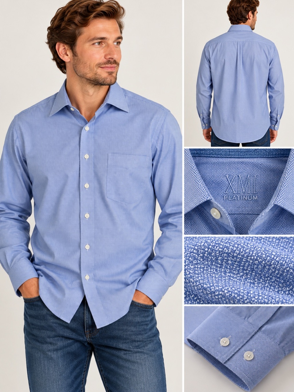XMI Platinum Men’s Blue Dress Shirt 15.5 34/35 100% Cotton